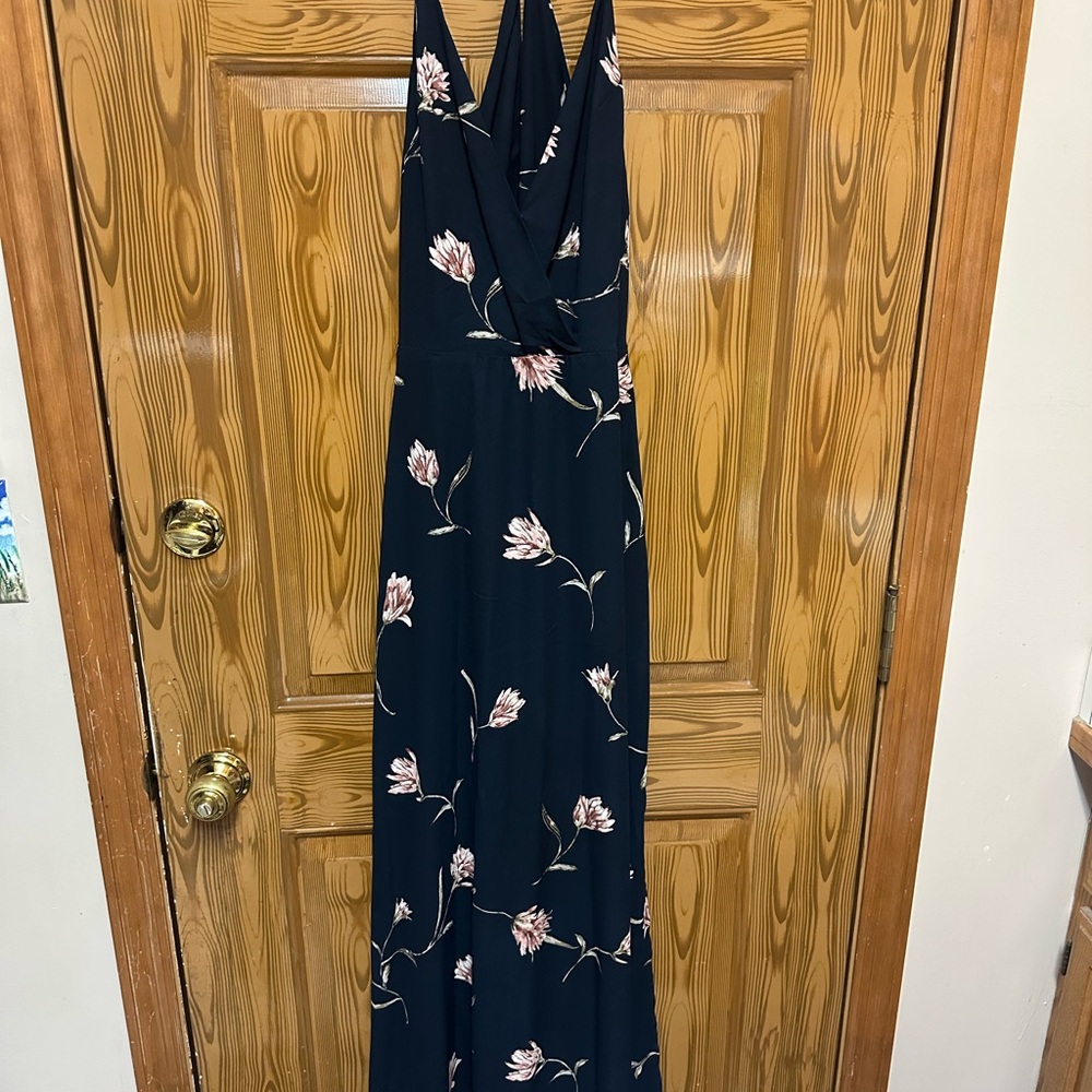 Lush Black Maxi Dress with Pink Floral Design